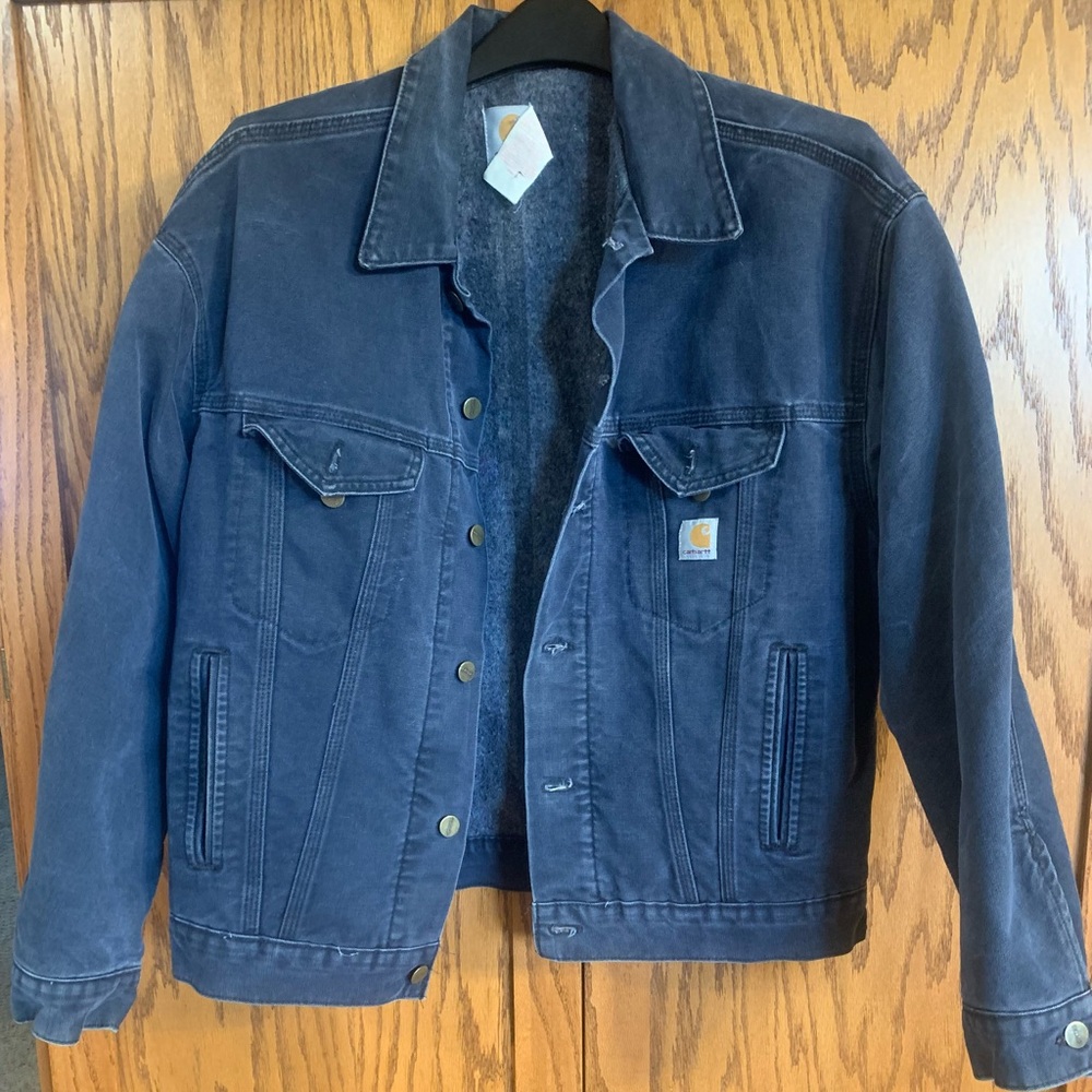 Vintage Carhartt Jacket Womens Large Blue Blanket Lined Trucker Streetwear.